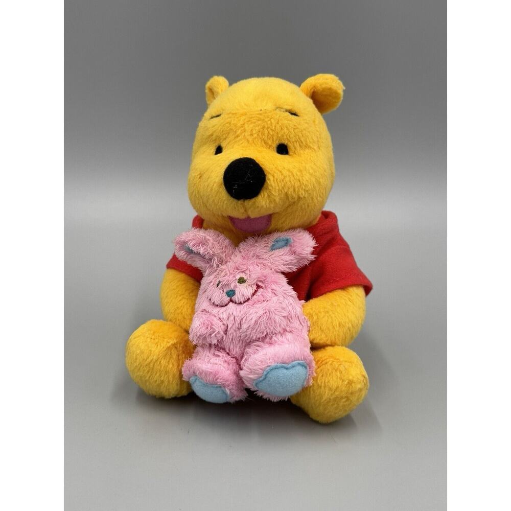 Vintage Fisher Price Disney Winnie the Pooh‎ Plush Holding Pink Bunny 6” 2004
